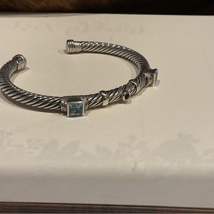 Authentic David Yurman Cable Renaissance 3 Stone Station Cuff Bracelet